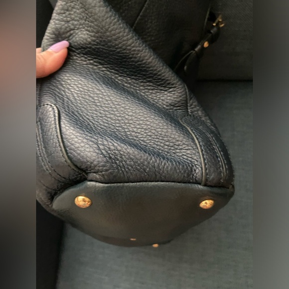 Steven by Steve Madden Leather Navy Blue Tote Purse Bag Gold Studded for Office - Picture 7 of 16